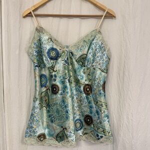 Xhilaration Size XL Babydoll Cami Top Fairy Turquoise Green Lace Trim Y2K Boho